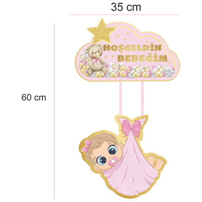 Hoşgeldin Bebeğim Pembe Kapı Süsü Karton 35*60 cm