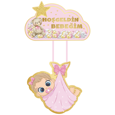 Hoşgeldin Bebeğim Pembe Kapı Süsü Karton 35*60 cm