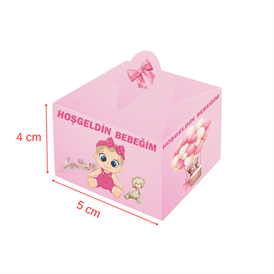 Hoşgeldin Bebeğim Temalı Pembe Renkli Lokum ve Şeker Kutusu 25 Adet