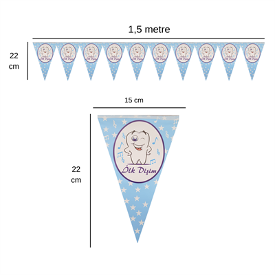 İlk Dişim Nota Temalı Mavi Flama Bayrak Set Süs