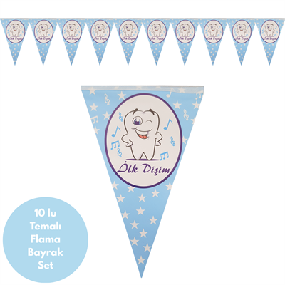 İlk Dişim Nota Temalı Mavi Flama Bayrak Set Süs