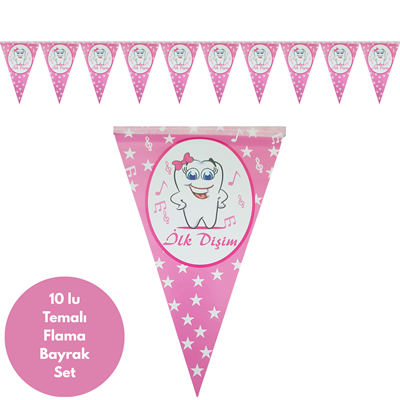 İlk Dişim Notalı Pembe Flama Bayrak Set Süs