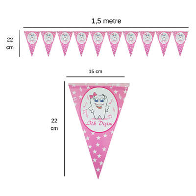 İlk Dişim Notalı Pembe Flama Bayrak Set Süs