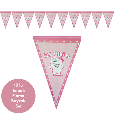İlk Dişim Pembe Flama Bayrak Set Süs