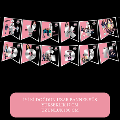 İyi ki Doğdun Black Pink Temalı Uzar Süs Banner – 180 cm