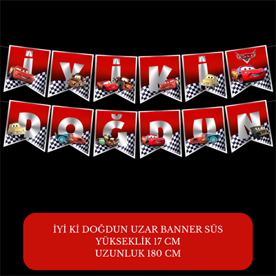 İyi ki Doğdun Cars Temalı Uzar Süs Banner – 180 cm