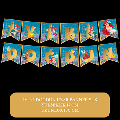 İyi ki Doğdun Deniz Kızı Temalı Uzar Süs Banner – 180 cm