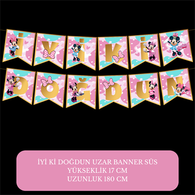 İyi ki Doğdun Minnie Mouse Temalı Uzar Süs Banner – 180 cm