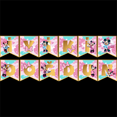 İyi ki Doğdun Minnie Mouse Temalı Uzar Süs Banner – 180 cm