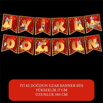 İyi ki Doğdun Pamuk Prenses Temalı Uzar Süs Banner – 180 cm