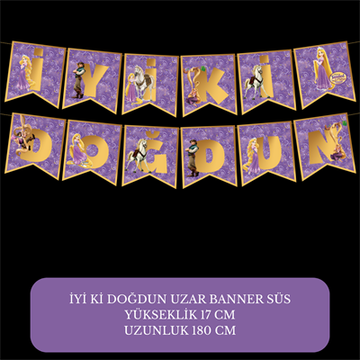 İyi ki Doğdun Rapunzel Temalı Uzar Süs Banner – 180 cm