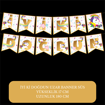 İyi ki Doğdun Unicorn Temalı Uzar Süs Banner – 180 cm