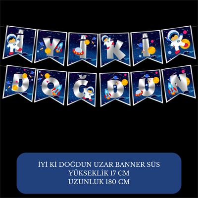 İyi ki Doğdun Uzay Temalı Uzar Süs Banner – 180 cm