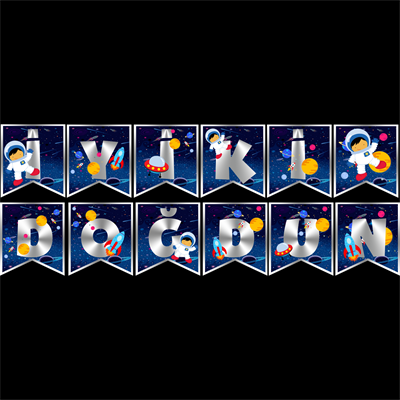 İyi ki Doğdun Uzay Temalı Uzar Süs Banner – 180 cm