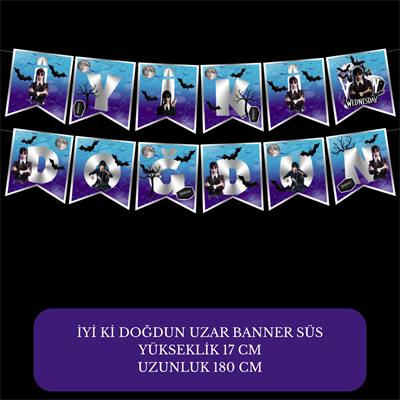 İyi ki Doğdun Wednesday Temalı Uzar Süs Banner – 180 cm