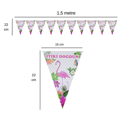 İyiki Doğdun Flamingo Temalı Flama Bayrak Set Süs