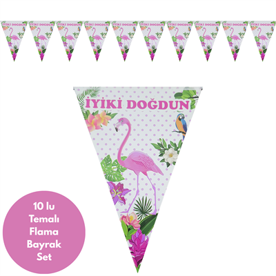 İyiki Doğdun Flamingo Temalı Flama Bayrak Set Süs