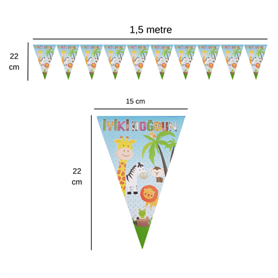 İyiki Doğdun Hayvanlar Temalı Flama Bayrak Set Süs