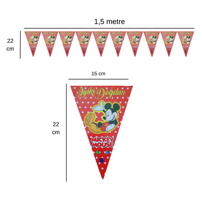 İyiki Doğdun Mickey Temalı Flama Bayrak Set Süs