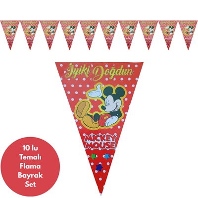 İyiki Doğdun Mickey Temalı Flama Bayrak Set Süs