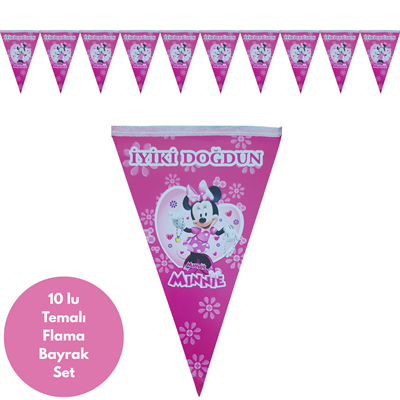 İyiki Doğdun Minnie Temalı Flama Bayrak Set Süs