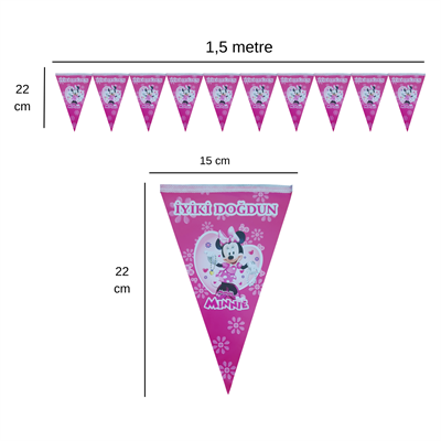 İyiki Doğdun Minnie Temalı Flama Bayrak Set Süs