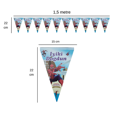 İyiki Doğdun Örümcek Adam Temalı Flama Bayrak Set Süs