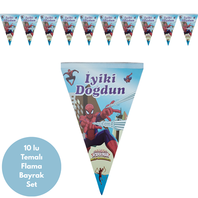 İyiki Doğdun Örümcek Adam Temalı Flama Bayrak Set Süs