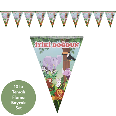 İyiki Doğdun Safari Temalı Flama Bayrak Set Süs
