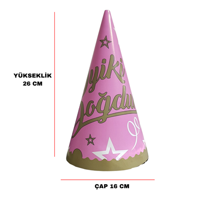 İyiki Doğdun Temalı Pembe Karton Parti Şapkası 8 Adet