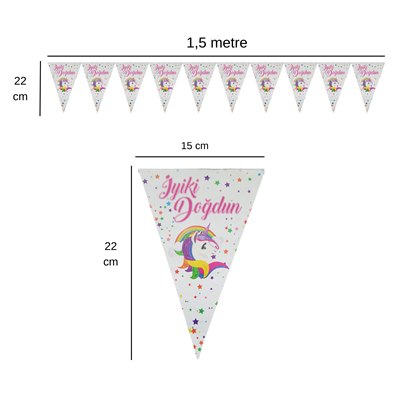 İyiki Doğdun Temalı Unicorn Yıldızlı Flama Bayrak Set Süs