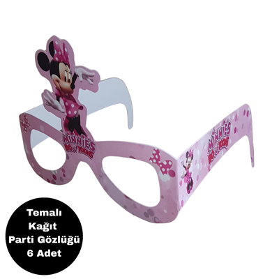 Minnie Mouse Temalı Kağıt Gözlük 6 Adet Parti Gözlüğü