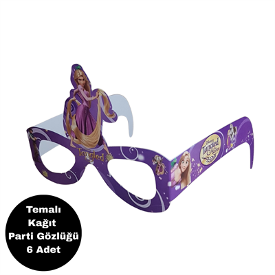 Rapunzel Temalı Kağıt Gözlük 6 Adet Parti Gözlüğü