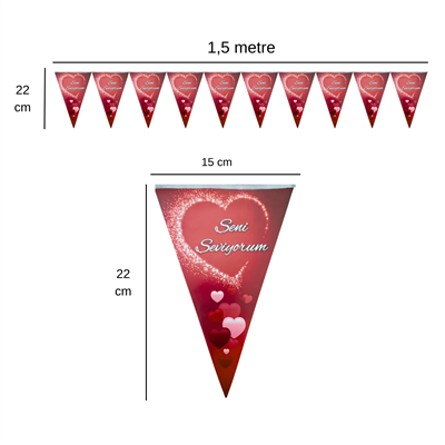 Kalp Temalı Seni Seviyorum Flama Bayrak Set Süs