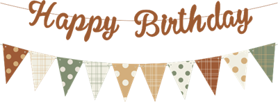 Karamel Happy Birthday Kaligrafi Banner ve Desenli Flama Set