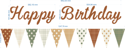 Karamel Happy Birthday Kaligrafi Banner ve Desenli Flama Set