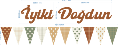 Karamel İyi ki Doğdun Kaligrafi Banner ve Desenli Flama Set