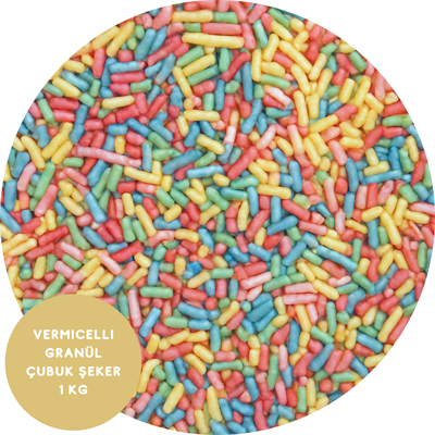 Karışık Renkli Vermicelli Şeker 1 Kg – Pasta & Tatlı Süsleme Şekeri (Çubuk Şeker)
