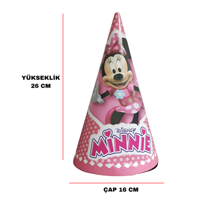 Karton Parti Şapkası Minnie Mouse Temalı 8 Adet