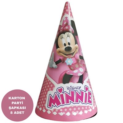Karton Parti Şapkası Minnie Mouse Temalı 8 Adet