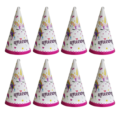 Karton Parti Şapkası Unicorn Temalı 8 Adet