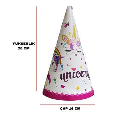 Karton Parti Şapkası Unicorn Temalı 8 Adet