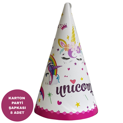 Karton Parti Şapkası Unicorn Temalı 8 Adet