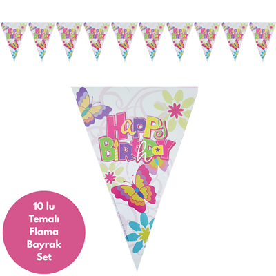 Kelebek Temalı Happy Birthday Flama Bayrak Set Süs