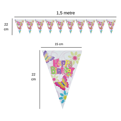 Kelebek Temalı Happy Birthday Flama Bayrak Set Süs