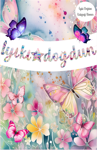 Kelebek Temalı İyiki Doğdun Kaligrafi Banner