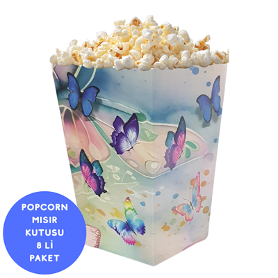 Kelebek Temalı Popcorn Mısır Kutusu 8 li Paket