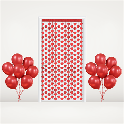 Kırmızı Metalik Kalpli Kapı Perdesi Parti Süsü 90*180 cm