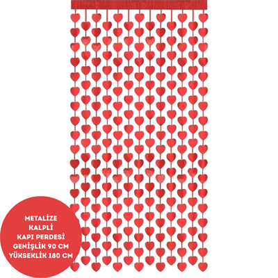 Kırmızı Metalik Kalpli Kapı Perdesi Parti Süsü 90*180 cm