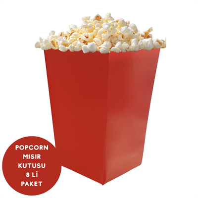 Kırmızı Renkli Popcorn Mısır Kutusu 8 li Paket